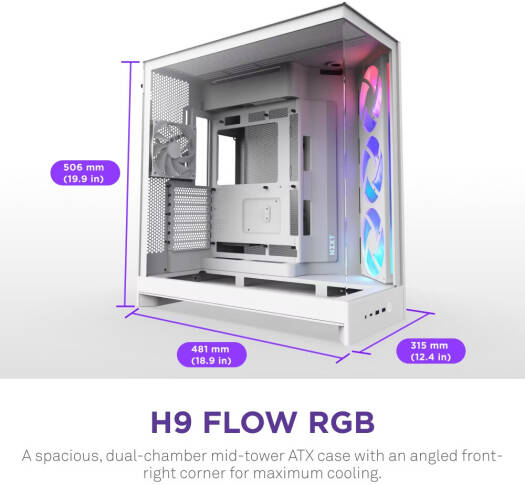 NZXT H9 Flow RGB Dual-Chamber Mid Tower Case White