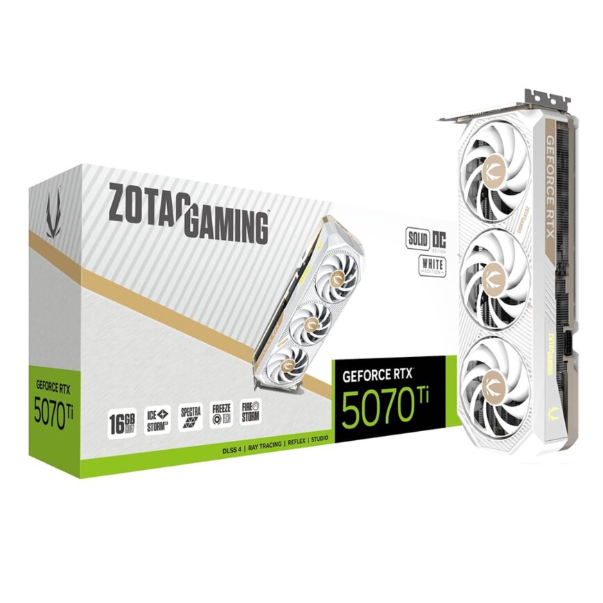 Zotac Gaming GeForce RTX 5070 Ti SOLID CORE OC 16GB Graphics Card - White